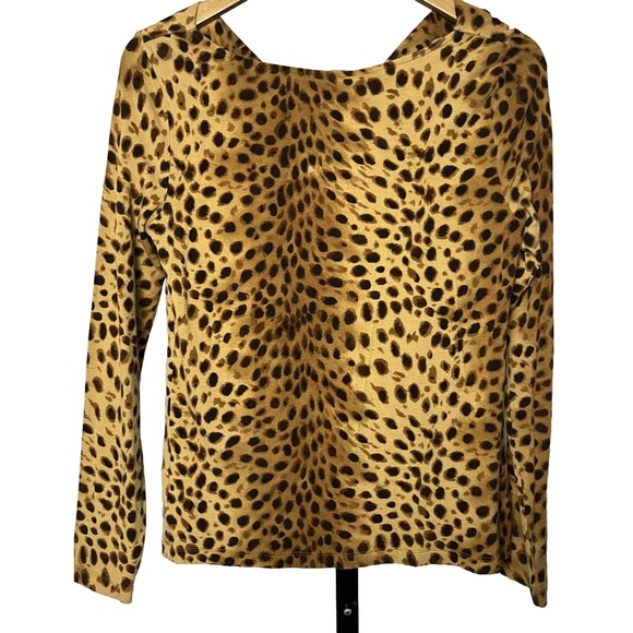 Jones New York Signature Top Long Sleeve Drape Neck Leopard T Shirt Petite Small - Picture 2 of 3